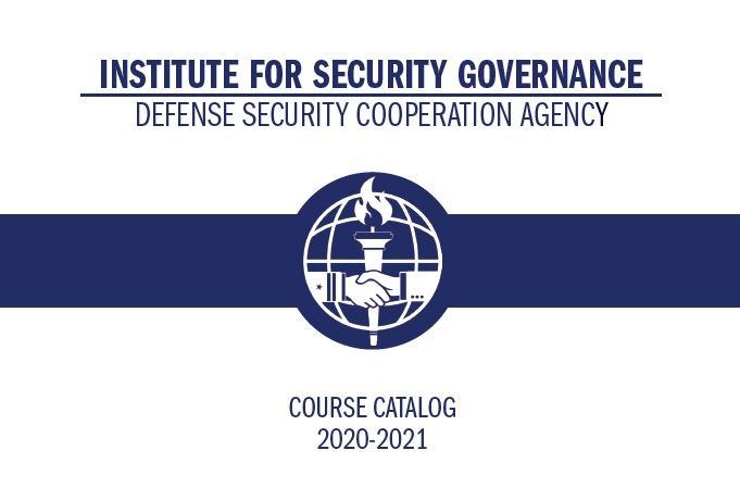 Cover of ISG course catalog with blue logo on a white background displaying the years