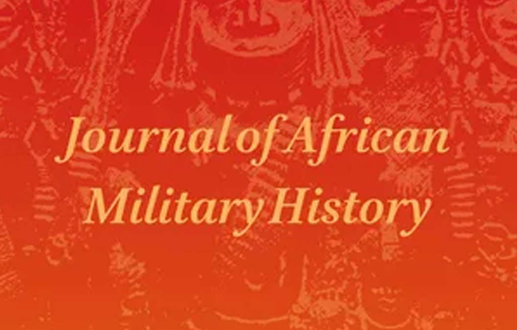 A cover of Dr.Whitney Grespin's recent publish article with an orange background and light colored title as 'Journal of African Military History'