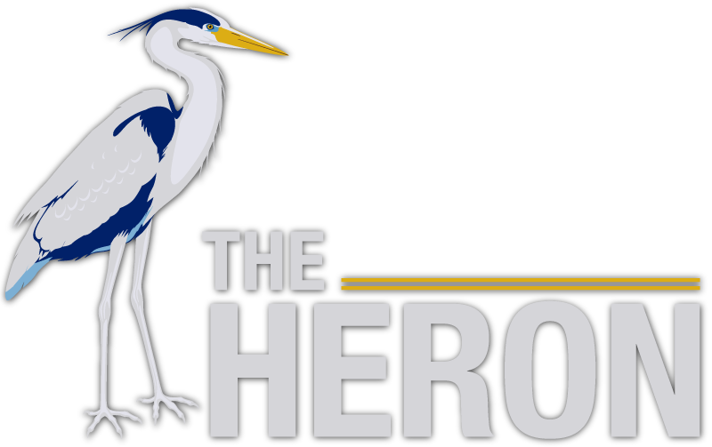 Graphical blue heron next to the words 