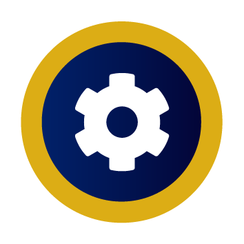 blue circle with white gear icon