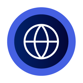 blue circle with white globe icon