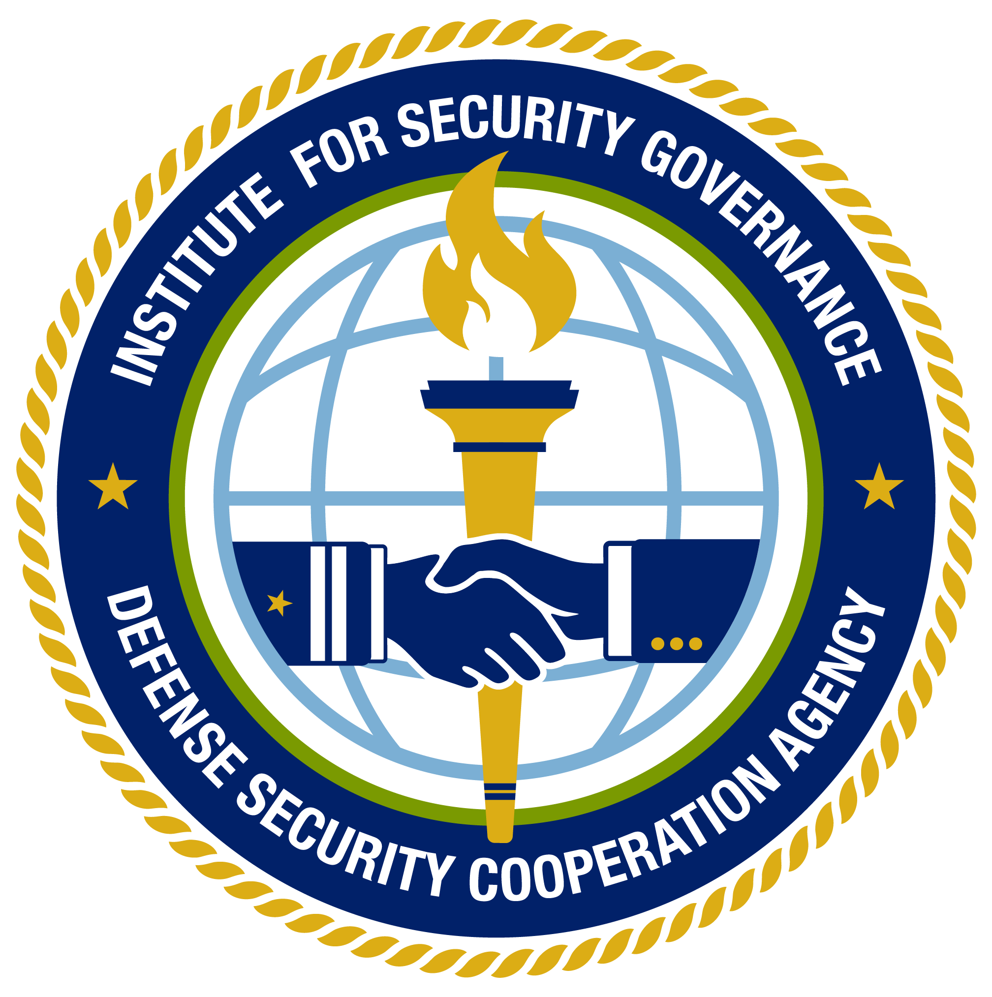 ISG logo seal which contains  two hands shaking over top of a globe